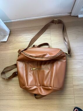 Convertible Tan Baby Bag Backpack with Front Zip Pocket